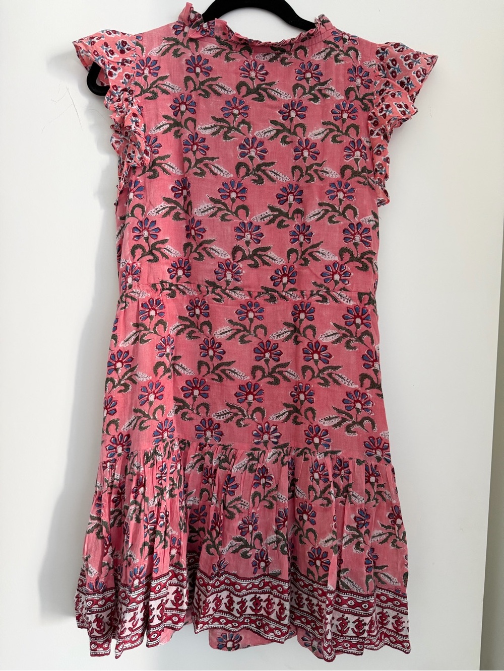 Oliphant Pink Floral Cinched-waist mini dress with short flutter sleeves. - Picture 5 of 5